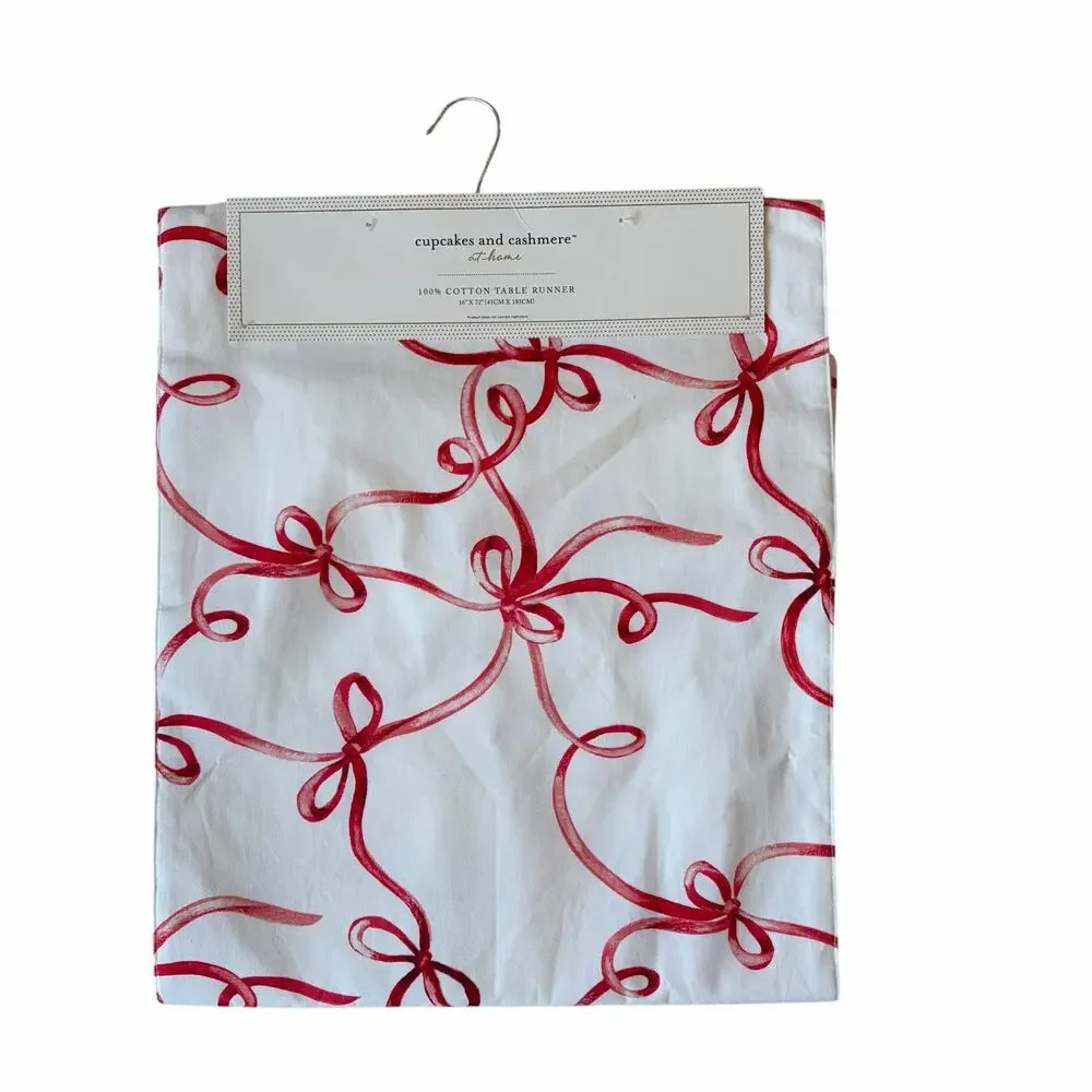 Cupcakes and Cashmere RIBBONS & BOWS Table Runner 16x72 Red White Holiday New